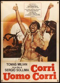 5s508 RUN, MAN, RUN! Italian 1p '68 artwork of cowboy holding knife to guy's throat by Aller!