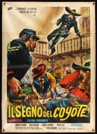 5s519 SIGN OF THE COYOTE Italian 1p '63 cool Casaro art of the masked hero jumping into battle!