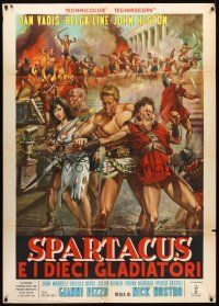 5s526 SPARTACUS & THE TEN GLADIATORS Italian 1p '64 art of Dan Vadis & his men attacking by Mos!