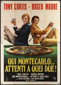 5s358 MISSION MONTE CARLO Italian 2p '74 best art of Roger Moore & Tony Curtis by roulette wheel!