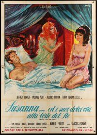 5s367 SEXY SUSAN SINS Italian 2p '68 art of Jeffrey Hunter in bed with two sexy girls by Avelli!