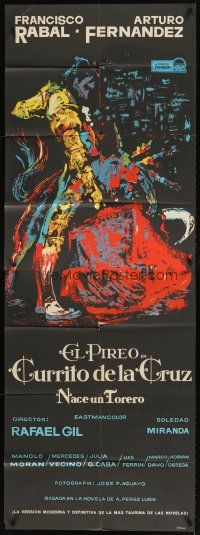 5s001 CURRITO OF THE CROSS Spanish 27x74 '65 cool colorful E. Medrano silkscreen art of matador!