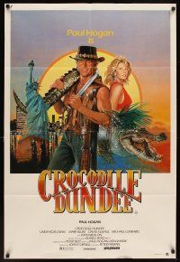 5t528 CROCODILE DUNDEE Aust 1sh '86 different art of Paul Hogan in New York City by Clinton!