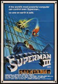 5t550 SUPERMAN III Aust 1sh '83 art of Christopher Reeve flying toward Richard Pryor by L. Salk!