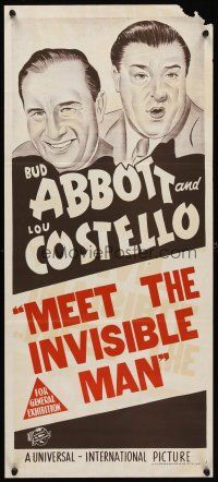 5t565 ABBOTT & COSTELLO STOCK Aust daybill '50s stone litho art of Bud & Lou, Invisible Man!