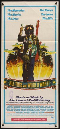 5t572 ALL THIS & WORLD WAR II Aust daybill '77 Lennon & McCartney, hippie w/gas mask & bombers art