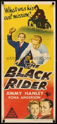 5t600 BLACK RIDER Aust daybill '54 English crime, Jimmy Hanley, what was his evil mission?