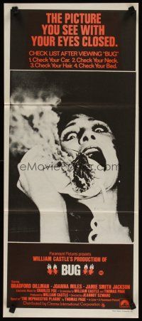 5t615 BUG Aust daybill '75 wild horror image of screaming girl on phone with flaming insect!