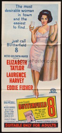 5t618 BUTTERFIELD 8 Aust daybill R66 stone litho of the most desirable callgirl, Elizabeth Taylor!
