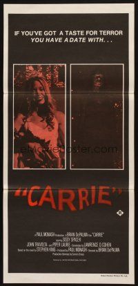 5t627 CARRIE Aust daybill R80s Stephen King, Sissy Spacek before and after bloodbath at the prom!