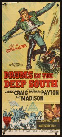 5t667 DRUMS IN THE DEEP SOUTH Aust daybill '51 James Craig & Barbara Payton in the Civil War!