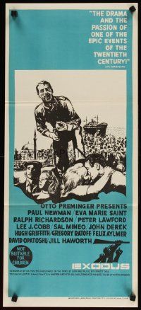 5t678 EXODUS Aust daybill '62 Otto Preminger, title art of arms reaching for rifle by Saul Bass!