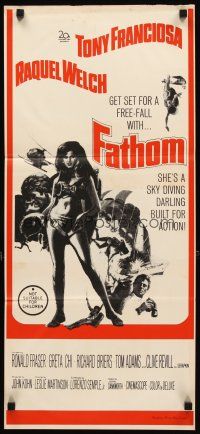 5t683 FATHOM Aust daybill '67 art of sexy nearly-naked Raquel Welch in parachute harness!