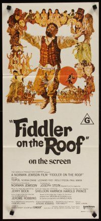 5t685 FIDDLER ON THE ROOF Aust daybill '71 cool artwork of Topol & cast by Ted CoConis!
