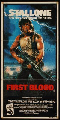 5t687 FIRST BLOOD Aust daybill '82 artwork of Sylvester Stallone as John Rambo by Drew Struzan!