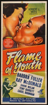 5t690 FLAME OF YOUTH Aust daybill '49 Barbra Fuller, Ray McDonald, delinquent youths necking!