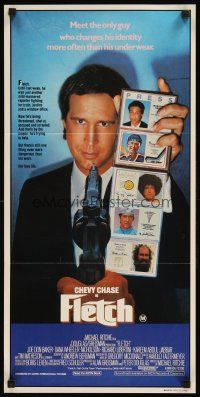 5t693 FLETCH Aust daybill '85 Michael Ritchie, wacky detective Chevy Chase has gun pulled on him!