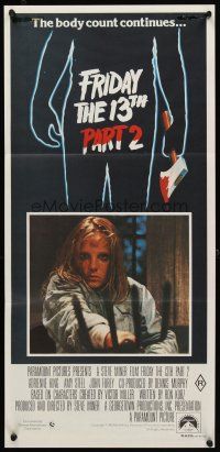 5t710 FRIDAY THE 13th PART II Aust daybill '81 Amy Steel with pitchfork in slasher horror sequel!