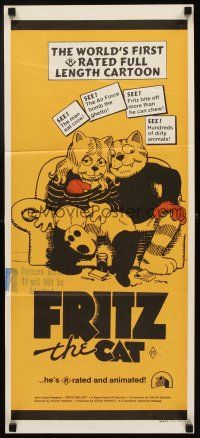 5t712 FRITZ THE CAT Aust daybill '72 Ralph Bakshi sex cartoon, he's x-rated and animated!