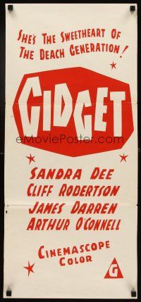 5t719 GIDGET Aust daybill R60s Sandra Dee, James Darren & Cliff Robertson, surfing classic!