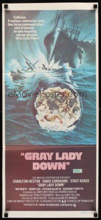 5t734 GRAY LADY DOWN Aust daybill '78 Charlton Heston, David Carradine, cool submarine art!