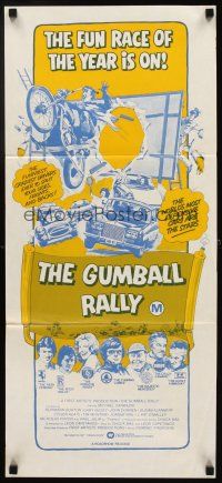 5t742 GUMBALL RALLY Aust daybill '76 Michael Sarrazin, wild car racing & crashing art!