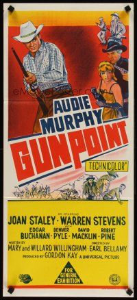 5t745 GUNPOINT Aust daybill '66 different stone litho image of cowboy Audie Murphy with rifle!