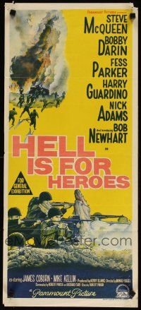 5t754 HELL IS FOR HEROES Aust daybill '62 Steve McQueen, Bob Newhart, Fess Parker, Bobby Darin