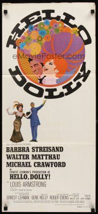 5t755 HELLO DOLLY Aust daybill '70 art of Barbra Streisand & Walter Matthau by Richard Amsel!