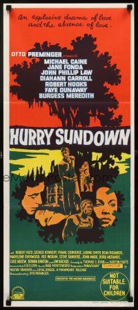 5t774 HURRY SUNDOWN Aust daybill '67 Michael Caine, Jane Fonda, cool artwork!