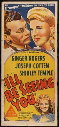 5t775 I'LL BE SEEING YOU Aust daybill R48 stone litho of Ginger Rogers, Cotten & Shirley Temple!