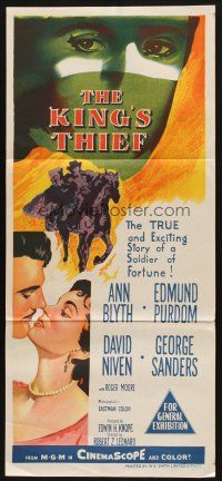 5t802 KING'S THIEF Aust daybill '55 Ann Blyth, Edmund Purdom & art of masked Purdom on horse!