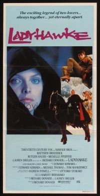 5t806 LADYHAWKE Aust daybill '85 different image of Michelle Pfeiffer & young Matthew Broderick!
