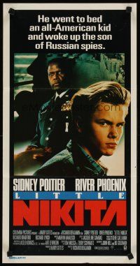 5t818 LITTLE NIKITA Aust daybill '88 Sidney Poitier & River Phoenix, Cold War thriller!