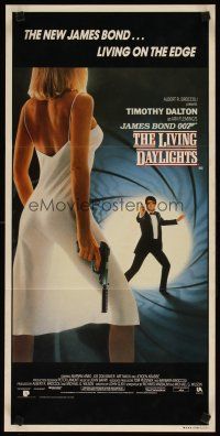 5t820 LIVING DAYLIGHTS Aust daybill '87 Dalton as Bond & sexy Maryam d'Abo in sheer dress w/gun!
