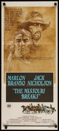 5t845 MISSOURI BREAKS Aust daybill '76 art of Marlon Brando & Jack Nicholson by Bob Peak!
