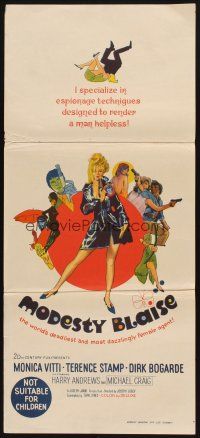 5t846 MODESTY BLAISE Aust daybill '66 Bob Peak art of sexiest female secret agent Monica Vitti!