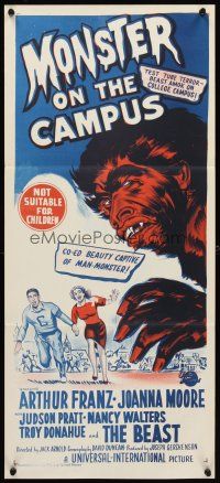 5t848 MONSTER ON THE CAMPUS Aust daybill '58 stone litho of beast amok at college!