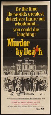 5t853 MURDER BY DEATH Aust daybill '76 great Addams art of cast by dead body & spooky house!