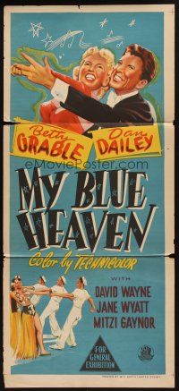 5t854 MY BLUE HEAVEN Aust daybill '50 great art of sexy Betty Grable & Dan Dailey too!