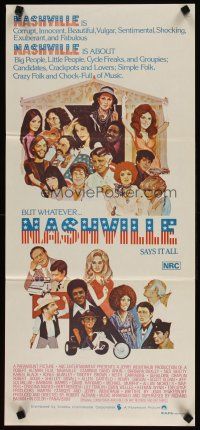 5t856 NASHVILLE Aust daybill '75 Robert Altman, cool different cast portrait art by Bill Myers!