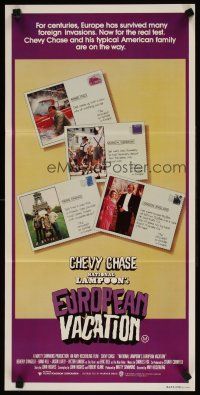 5t857 NATIONAL LAMPOON'S EUROPEAN VACATION Aust daybill '85 Chevy Chase, cool postcard design!