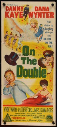 5t869 ON THE DOUBLE Aust daybill '61 art of wacky Danny Kaye, plus sexy Diana Dors in bubbles!