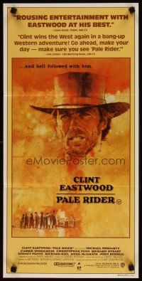 5t875 PALE RIDER Aust daybill '85 great artwork of cowboy Clint Eastwood by C. Michael Dudash!