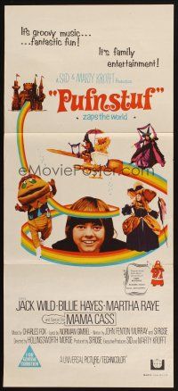 5t890 PUFNSTUF Aust daybill '70 Sid & Marty Krofft musical, wacky images of characters!