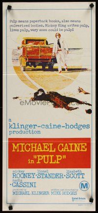 5t891 PULP Aust daybill '72 Michael Caine, wild murder artwork of girl run over by truck!