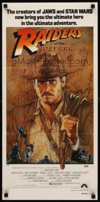 5t893 RAIDERS OF THE LOST ARK Aust daybill '81 art of adventurer Harrison Ford by Richard Amsel!