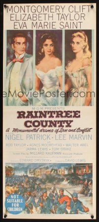 5t894 RAINTREE COUNTY Aust daybill '57 Montgomery Clift, Elizabeth Taylor & Eva Marie Saint!