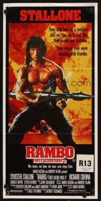 5t895 RAMBO FIRST BLOOD PART II Aust daybill '85 no man, no law, no war can stop Stallone!