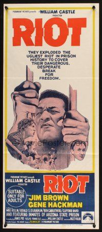 5t902 RIOT Aust daybill '69 Jim Brown & Gene Hackman escape from prison, ugliest riot in history!